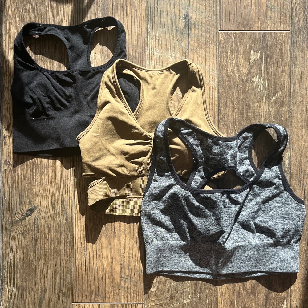 NVGTN Sports Bra Set - Black, Tan, and Gray
